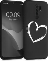 kwmobile telefoonhoesje compatibel met Xiaomi Redmi 9 - Hoesje voor smartphone in wit / zwart - Brushed Hart design
