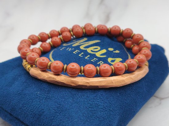 Jaspe tibétain cuivré de Mei's | Bracelet tibétain dames / bracelet wrap / bijoux dames | Pierre précieuse / Jade africain / Koper | tour de poignet 17 cm / rouge