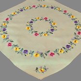 Tafelkleed - Linnenlook - Creme met viooltjes - Vierkant 85 x 85 cm