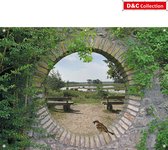 D&C Collection - tuindoek - 130x95 cm - doorkijk - luxe uitvoering - geheime tuin - koeien en bankje in duin en vogel - tuinposter - tuindecoratie