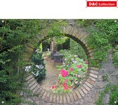 D&C Collection - tuindoek - 130x95 cm - doorkijk - luxe uitvoering - geheime tuin bloemen -romantische tuinset - hortensia's en vlinders - tuin decoratie - tuinposter