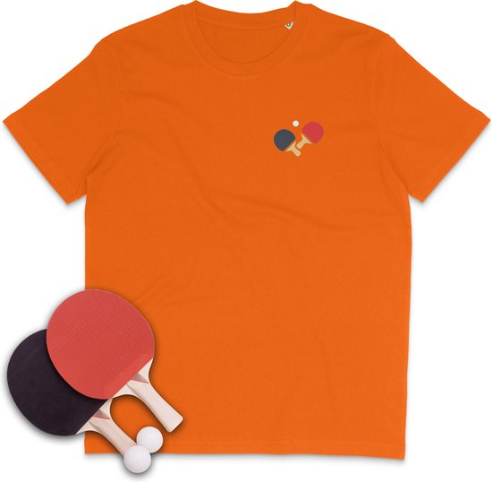 T Shirt Heren - T Shirt Dames met Tafeltennis Logo - Oranje - Maat S