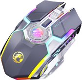 Draadloze Gaming Muis - Met RGB Verlichting - Draadloos - Game Muis Voor PC & Laptop - Computermuis - 7 Toetsen - Tot 3200 DPI - Grijs