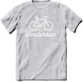 Amsterdam Fiets Stad T-Shirt | Souvenirs Holland Kleding | Dames / Heren / Unisex Koningsdag shirt | Grappig Nederland Fiets Land Cadeau | - Licht Grijs - Gemaleerd - XXL