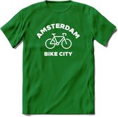 Amsterdam Bike City T-Shirt | Souvenirs Holland Kleding | Dames / Heren / Unisex Koningsdag shirt | Grappig Nederland Fiets Land Cadeau | - Donker Groen - M