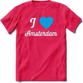 I Love Amsterdam T-Shirt | Souvenirs Holland Kleding | Dames / Heren / Unisex Koningsdag shirt | Grappig Nederland Fiets Land Cadeau | - Roze - XL