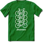 Amsterdam Fiets Stad T-Shirt | Souvenirs Holland Kleding | Dames / Heren / Unisex Koningsdag shirt | Grappig Nederland Fiets Land Cadeau | - Donker Groen - XL