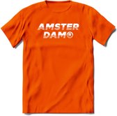 Amsterdam T-Shirt | Souvenirs Holland Kleding | Dames / Heren / Unisex Koningsdag shirt | Grappig Nederland Fiets Land Cadeau | - Oranje - M