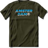 Amsterdam T-Shirt | Souvenirs Holland Kleding | Dames / Heren / Unisex Koningsdag shirt | Grappig Nederland Fiets Land Cadeau | - Leger Groen - L