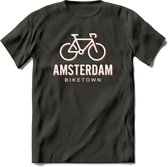 Amsterdam Bike Town T-Shirt | Souvenirs Holland Kleding | Dames / Heren / Unisex Koningsdag shirt | Grappig Nederland Fiets Land Cadeau | - Donker Grijs - XL