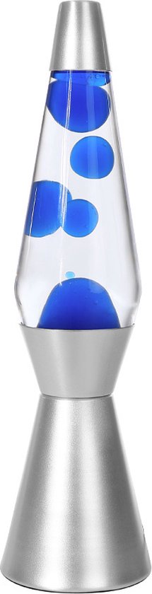 i-Total Lavalamp - Lava Lamp - Sfeerlamp - 40x11 cm - Glas/Aluminium - 30W - Transparant met blauwe Lava - Zilvergrijs - XL1784
