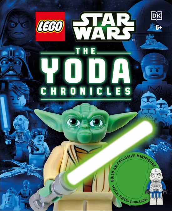 LEGO Star Wars: The Yoda Chronicles boek met Yoda minifiguur met lichtzwaard en speciale commando-minifiguur.