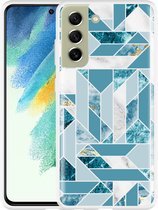 Hoesje Geschikt voor Samsung Galaxy S21 FE Blauw Marmer Patroon