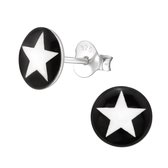 Zilveren ster oorbellen wit en zwart zilver en acryl 6mm