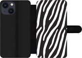 Bookcase pour iPhone 13 Mini Bookcase - Animaux - Imprimé zèbre - Zwart - Avec compartiments - Étui portefeuille avec fermeture magnétique