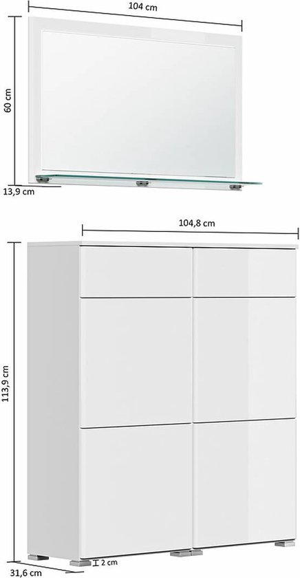 Garderobeset, wandgarderobe met schoenenbank en schoenenkast met