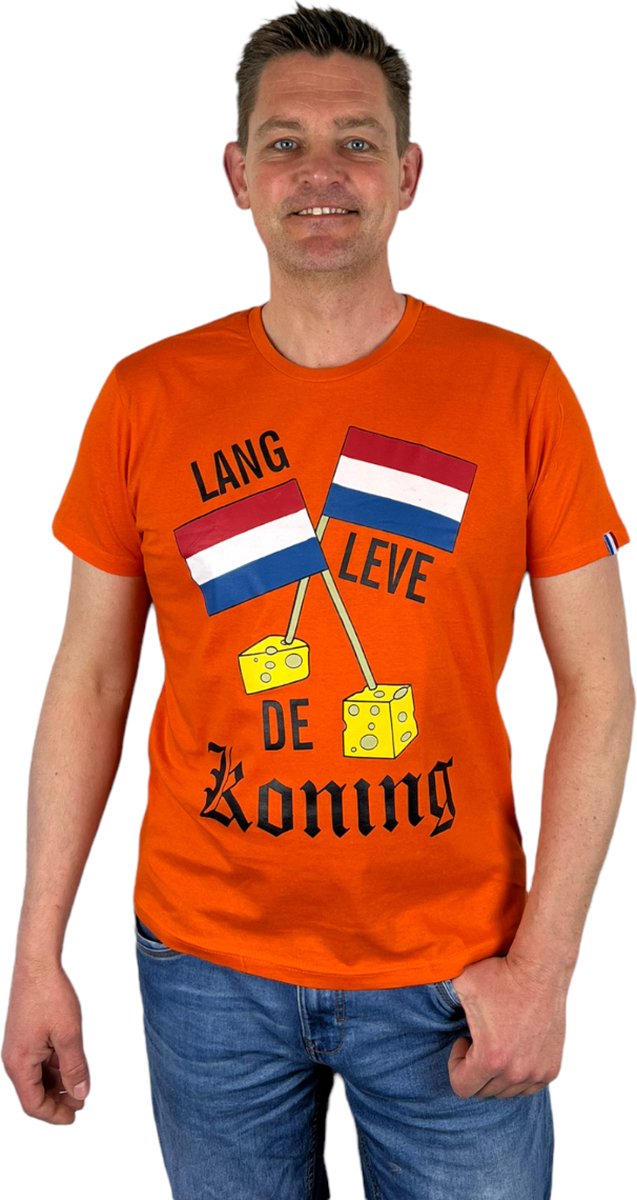 Oranje Heren T-Shirt - Lang leven de Koning - Voor Koningsdag - Holland - Formule 1 - EK/WK Voetbal - Maat L