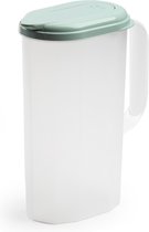 Waterkan/sapkan transparant/mintgroen met deksel 2 liter kunststof - Smalle schenkkan die in de koelkastdeur past