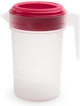 Waterkan/sapkan transparant/roze met deksel 2 liter kunststof - Smalle schenkkan die in de koelkastdeur past
