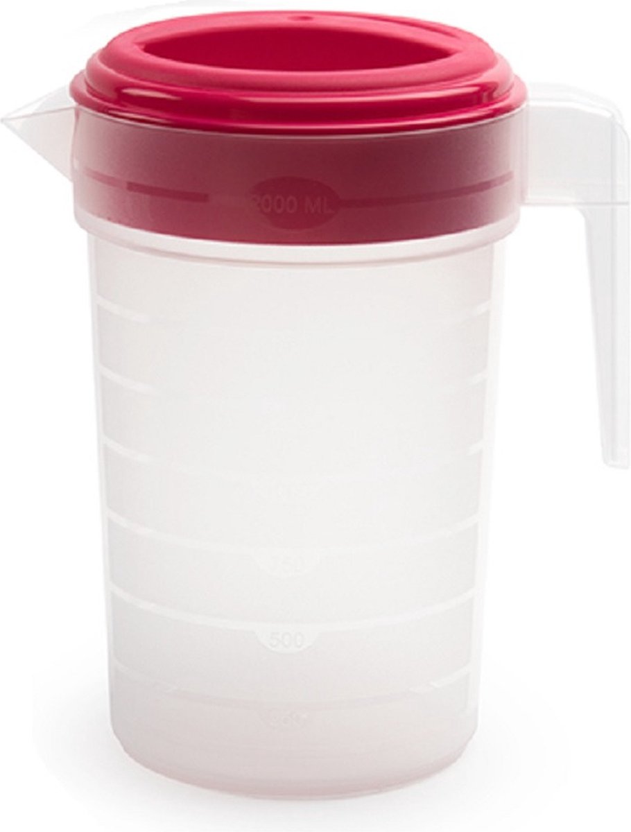 Plasticforte Waterkan - 2L - fuchsia/transparant - met deksel - kunststof - schenkkan