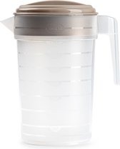 Waterkan/sapkan transparant/taupe met deksel 2 liter kunststofï¿½- Smalle schenkkan die in de koelkastdeur past