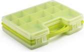 Opbergkoffertje/opbergdoos/sorteerbox 22-vaks kunststof groen 28 x 21 x 6 cm - Sorteerdoos kleine spulletjes