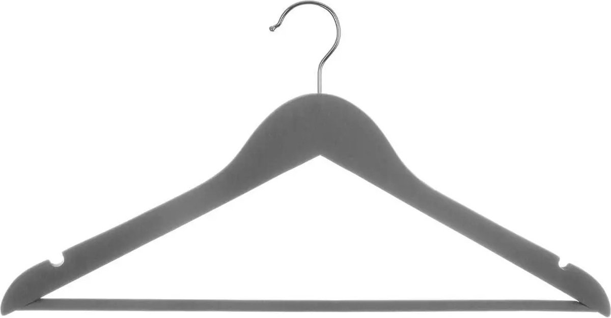 Set van 5x stuks houten kledinghangers grijs 44 x 24 cm - Kledingkast hangers/kleerhangers