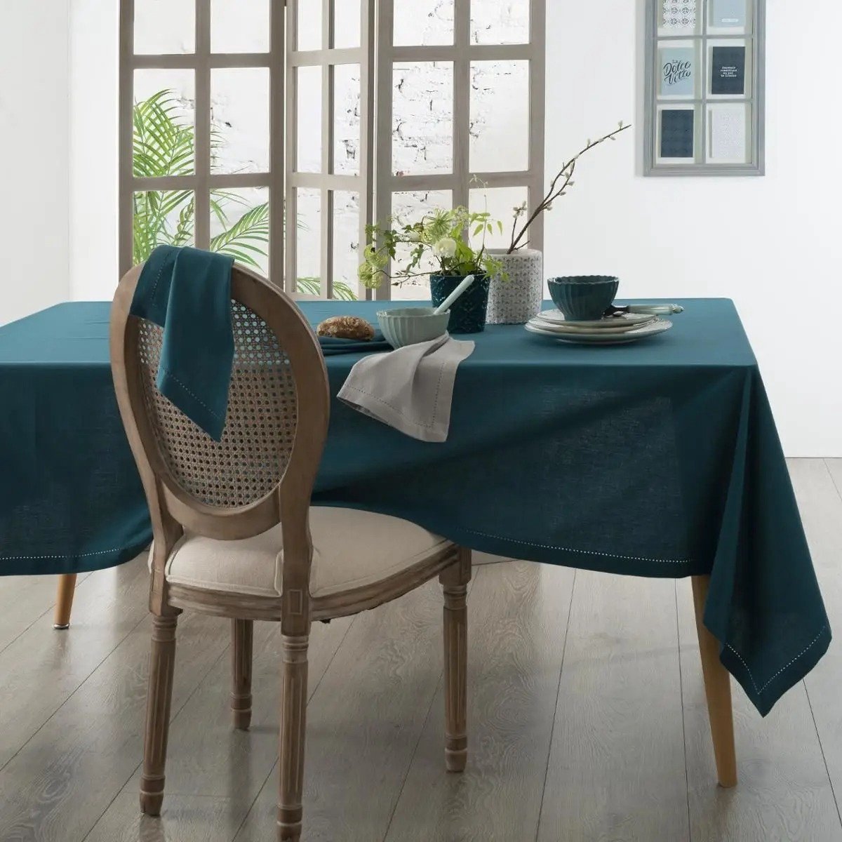 harpoen Reageer antwoord Tafelkleed van katoen rechthoekig 240 x 140 cm - petrol blauw - Eettafel  tafellakens | bol.com
