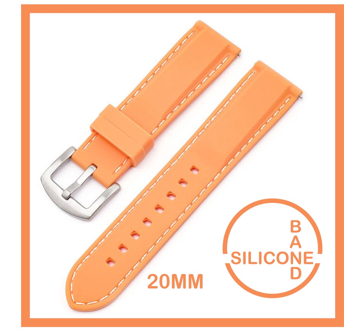 20mm Rubber Siliconen horlogeband kleur Zalm met witte stiksels passend op o.a Casio Seiko Citizen en alle andere merken - 20 mm Bandje - blauw - Horlogebandje horlogeband