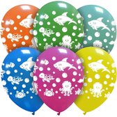 Sea / zee dieren ballonnen, 6 stuks, 30 cm, latex ballonnen rondom bedrukt met zeeleven