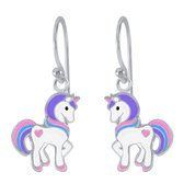 Joy|S - Zilveren pony oorbellen - eenhoorn oorhangers - unicorn multicolor