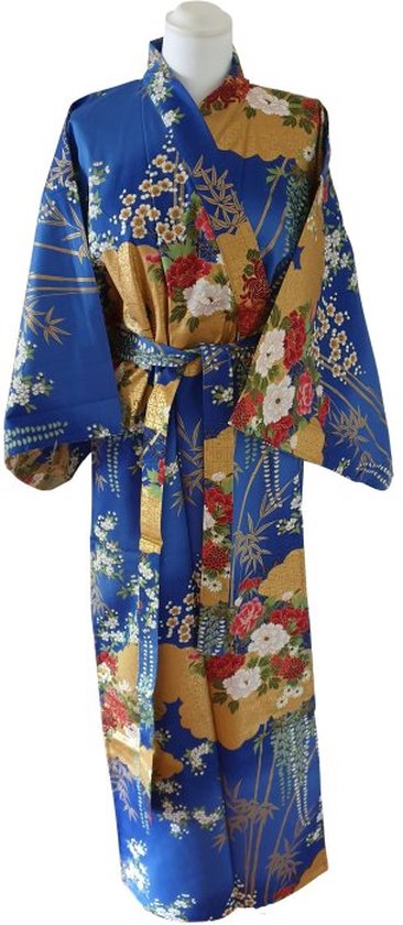 DongDong - Originele Japanse kimono - Katoen - Bloemen motief - Blauw -  L/XL | bol.com