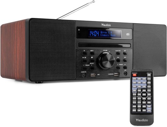 DAB radio met CD speler, Bluetooth, USB mp3 speler en radio - Stereo - Hout  - Audizio... | bol.com