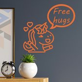 Stickerheld - Muursticker Free hugs - Woonkamer - Eenhoorn/Unicorn - Cadeau - Mat Oranje - 41.3x44.3cm