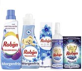 Robijn Morgenfris Was & Strijkpakket - Wasmiddel, Wasverzachter, Geurstokjes, Refresh Spray en Droogtrommeldoekjes - 1 pakket