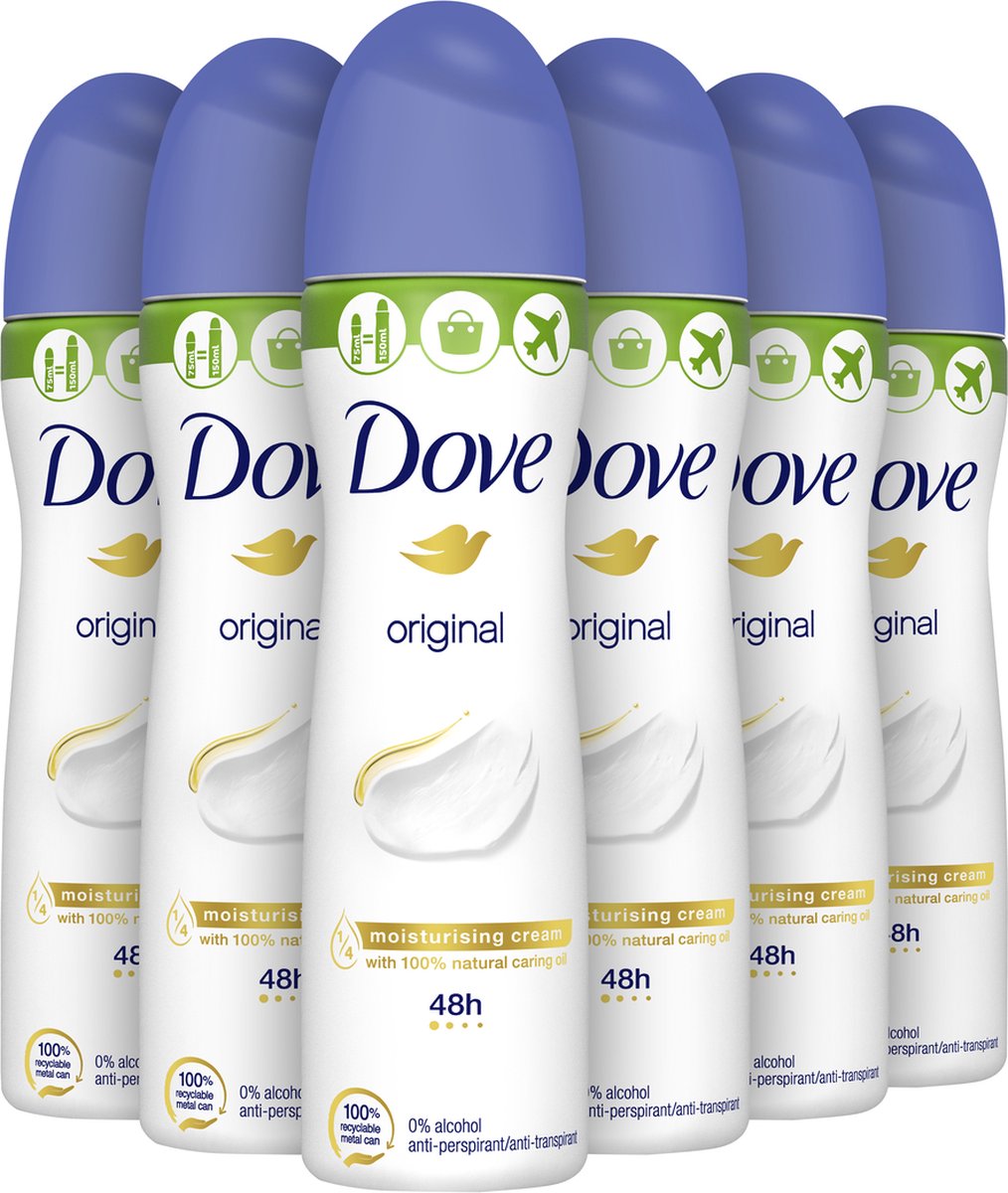 Goedkoopste Dove Original Anti-Transpirant Deodorant Spray - 6 x 75 ml - Voordeelverpakking