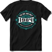 1984 The One And Only | Feest Kado T-Shirt Heren - Dames | Cobalt - Wit | Perfect Verjaardag Cadeau Shirt | Grappige Spreuken - Zinnen - Teksten | Maat S