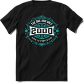 2000 The One And Only | Feest Kado T-Shirt Heren - Dames | Cobalt - Wit | Perfect Verjaardag Cadeau Shirt | Grappige Spreuken - Zinnen - Teksten | Maat S