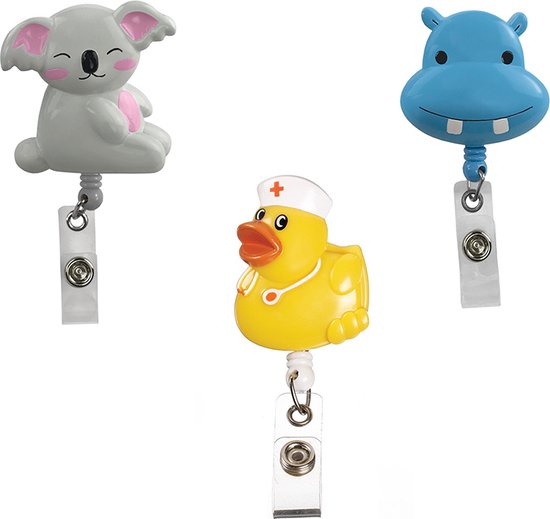 Lot de 3 porte-badges Yo-Yo avec cordon et clip - Accessoires de vêtements pour bébé' infirmière - Carte d'identité - Cadeau - Animaux 2