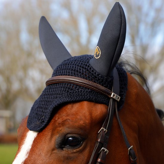 Foto: Cavar neopreen oornetje donkerblauw soundless cob paardenspullen