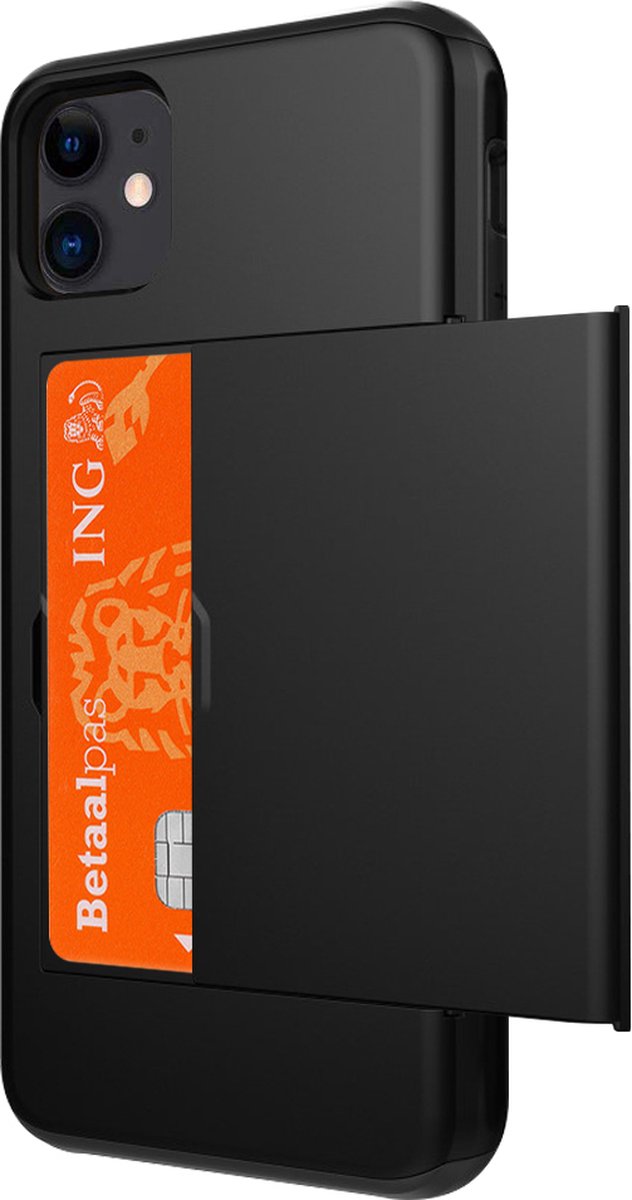 Peachy Secret Pasjeshouder hoesje portemonnee TPU hardcase geschikt voor iPhone 11 - Zwart