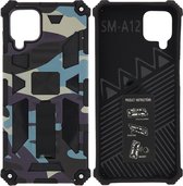 Samsung Galaxy A12 (5G) Hoesje - Rugged Extreme Backcover Camouflage met Kickstand – Paars