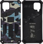 Hoesje Geschikt Voor Samsung Galaxy A12 (5G) Hoesje - Rugged Extreme Backcover Camouflage met Kickstand – Paars