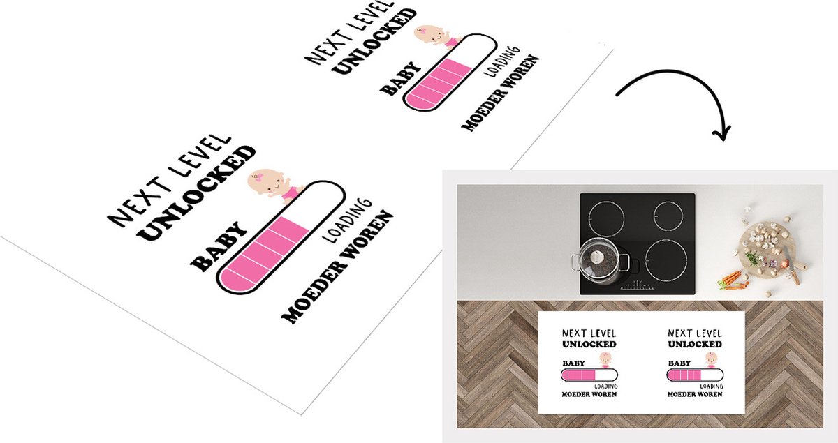 KitchenYeah Keukenloper - Loper keuken - Spreuken - Mama - Next level unlocked: baby. Loading: moeder worden - Quotes - 120x60 cm - Keukenloper vinyl Multicolor