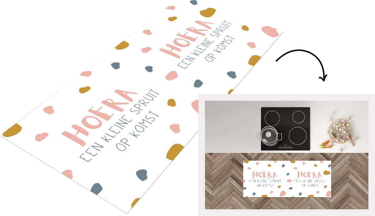 KitchenYeah Keukenloper - Loper keuken - Zwangerschap aankondiging - Quotes - Hoera een spruit op komst - Spreuken - 120x50 cm - Keukenloper vinyl Multicolor