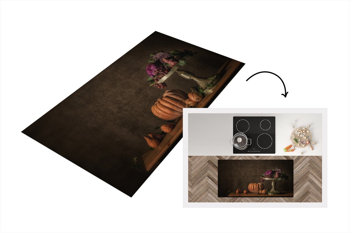 KitchenYeah Keukenloper - Loper keuken - Stilleven - Schilderij - Druiven - Pompoen - Fruit - 120x60 cm - Keukenloper vinyl Multicolor