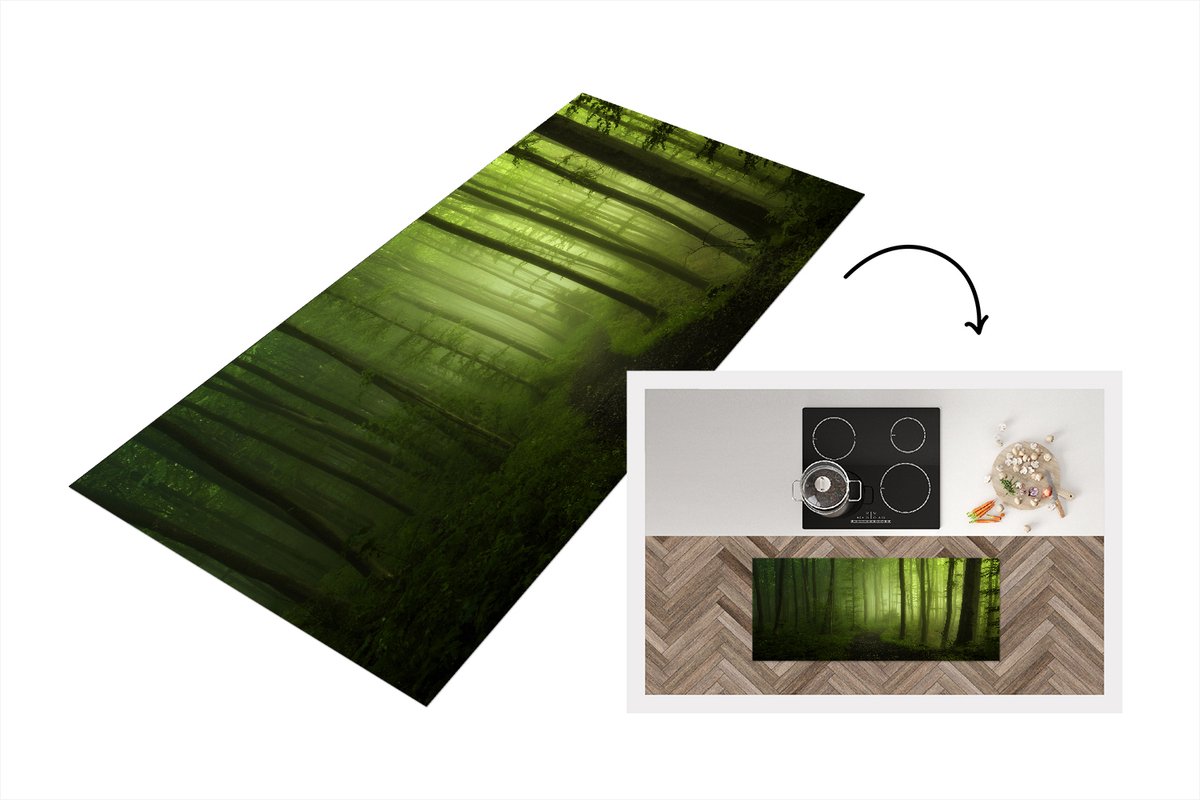 KitchenYeah Keukenloper - Loper keuken - Bospad - Bomen - Groen - Bos - Mistig - Natuur - Planten - 120x50 cm - Keukenloper vinyl Multicolor