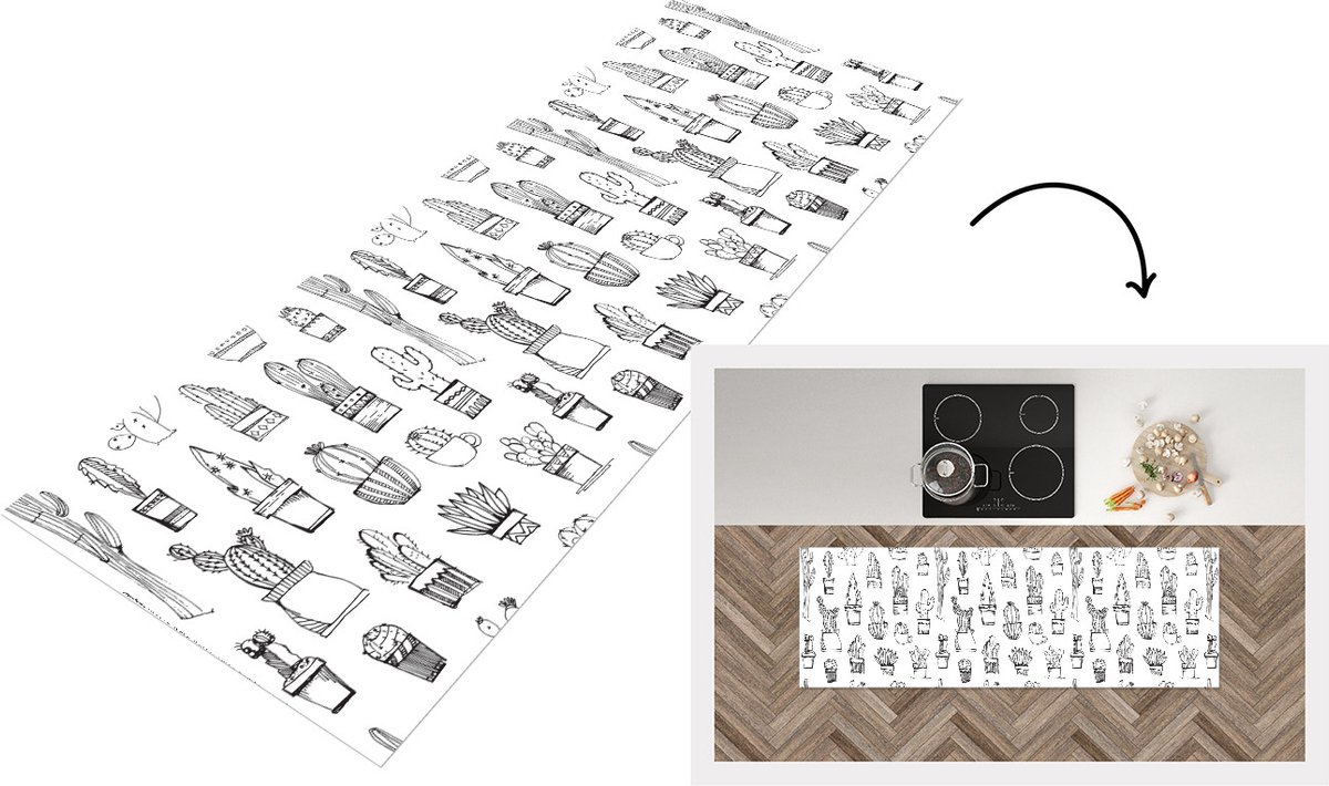 KitchenYeah Keukenloper - Loper keuken - Cactus - Bloempot - Patronen - 150x50 cm - Keukenloper vinyl Multicolor