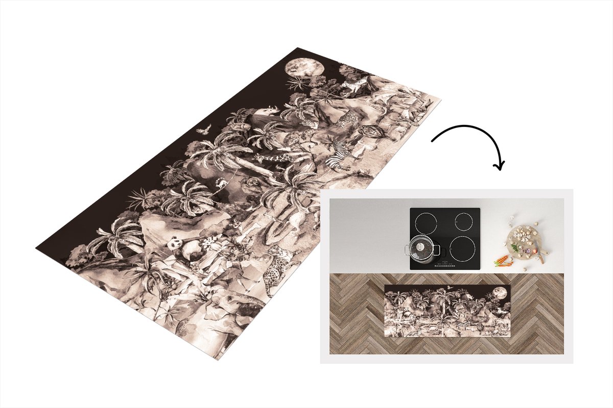 KitchenYeah Keukenloper - Loper keuken - Jungle Decoratie - Kinderen - Dieren - 120x50 cm - Keukenloper vinyl Multicolor