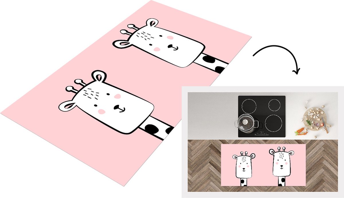 KitchenYeah Keukenloper - Loper keuken - Giraffe - Dieren - Roze - 120x60 cm - Keukenloper vinyl Multicolor